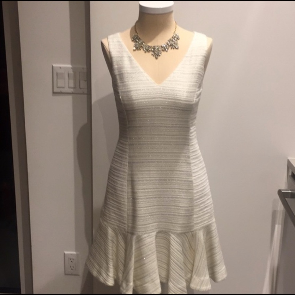 Banana Republic White Tweed Ruffle Hem Dress